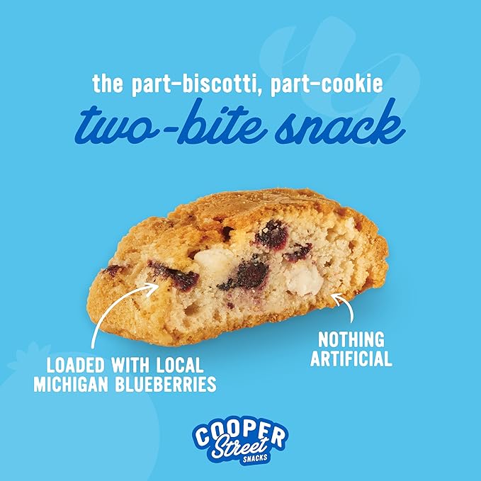 Cooper Street Twice-Baked Blueberry Lemon Biscotti Cookies (16 oz Pack of 2) – Over 50 Biscotti per Bag Loaded with Real Fruit, Traditional Italian Style Snacks - Dairy, Peanut & Soy Free, Kosher