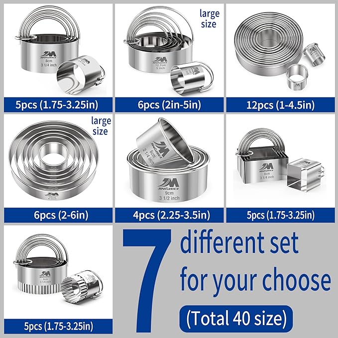 Round Cookie Biscuit Cutter Set 12 Pieces Graduated Circle Pastry Cutters 18/8 Stainless Steel Cookie Cutters1inch - 4 1/2inch Donut Cutter Ring Molds