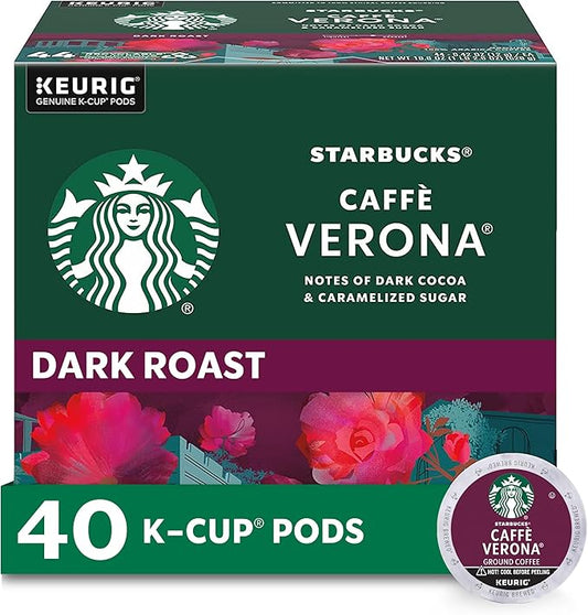 Starbucks K-Cup Coffee Pods, Dark Roast, Caffè Verona for Keurig Brewers, 100% Arabica, 1 Box (40 Pods)