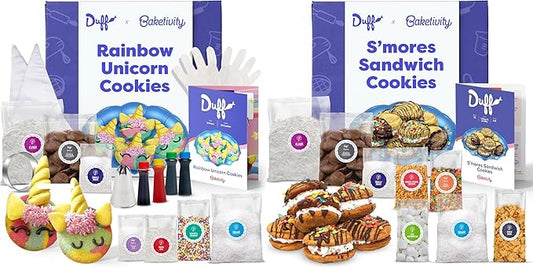 Baketivity Baking Kit Bundle – Unicorn Rainbow Cookies & S’mores Sandwich Cookies by Duff Goldman – DIY Kids Baking Set with Pre-Measured Kosher Ingredients, Decorating Supplies, STEM Activities – Age