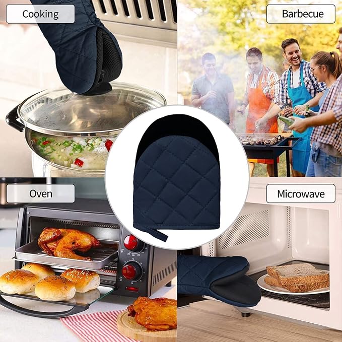 Short Oven Mitts, Heat Resistant Silicone Kitchen Mini Oven Mitts for 500 Degrees, Non-Slip Grip Surfaces and Hanging Loop Gloves, Baking Grilling Barbecue Microwave Machine Washable, 1 Piece