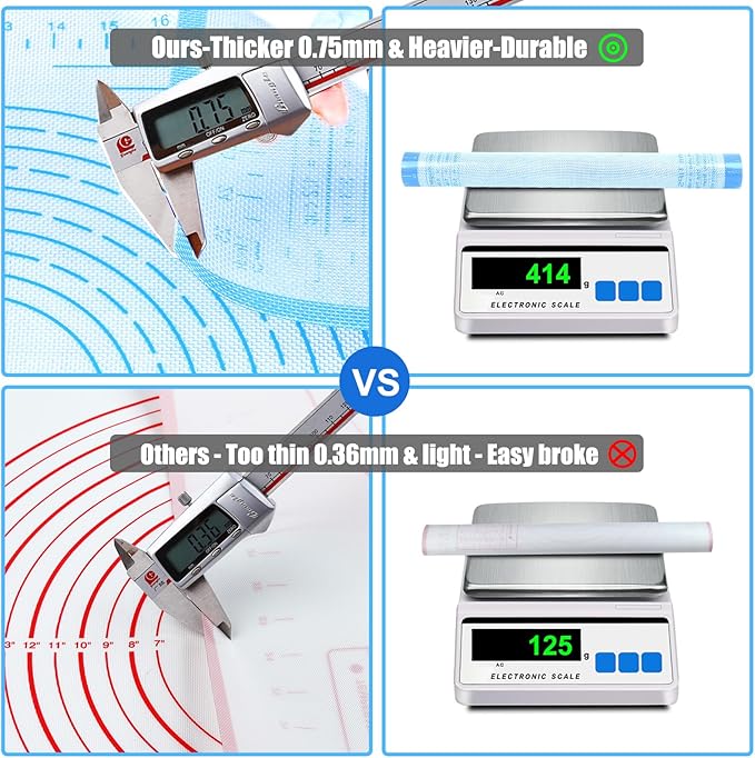 Silicone Pastry Mat 26'' By 34'' Extra Large Baking Mat with Measurements for Dough Rolling, Kneading Board, Kitchen Counter Mats for Dough, Pastry, Fondant, Pie Crust, Cookies, Bread, Pasta, Pizza