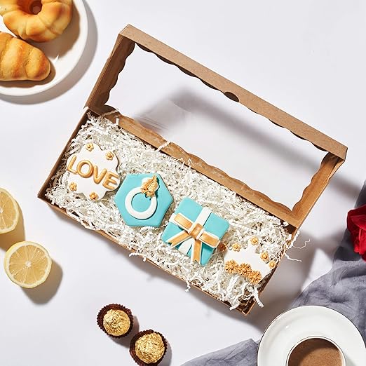 50PCS 12 x 5 x 1.5 inches Auto-Popup One Piece Premium Cookies Boxes, Macaron Boxes for 12, Kraft Brown Bakery Box for Holiday Cookie Gift Sets
