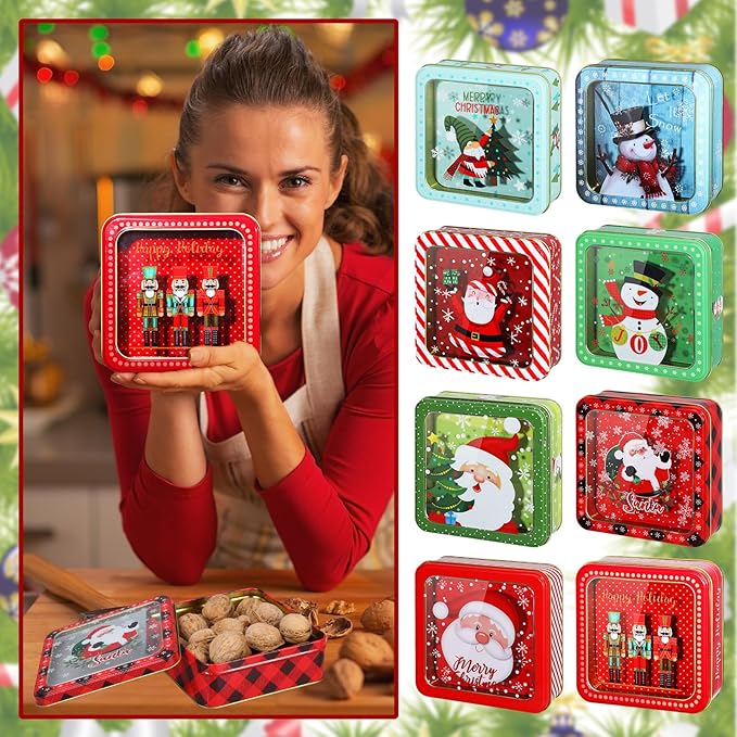 Tioncy 24 Pcs Christmas Cookie Tins with Lids Large Cookie Boxes Metal Empty Tins Santa Tinplate Xmas Gift Box for Christmas Holiday Candies Treats Storage Container (Vintage)