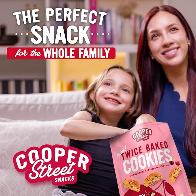 Cooper Street Twice-Baked Cherry White Chip Biscotti Cookies (16 oz Pack of 4) – Over 50 Biscotti Cookies per Bag Loaded with Real Fruit, Traditional Italian Style Snacks - Dairy, Peanut & Soy Free