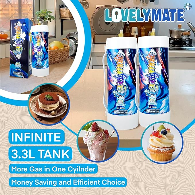 Whipped Cream Charger Tank 3.3L 2000G Whip Cream Charger Cylinder Food Grade Flavored (Tips Included) (6, Original)