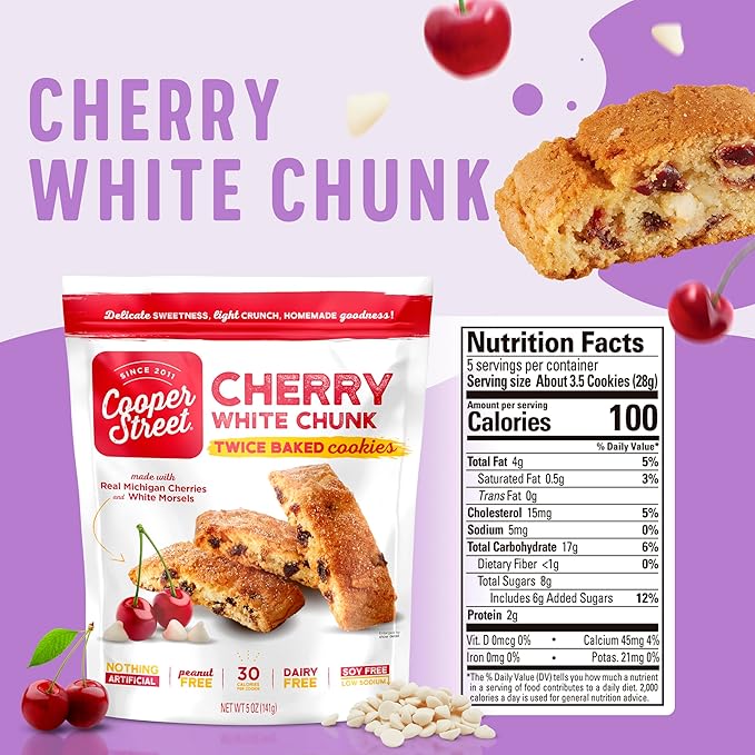 Cooper Street Cookies Twice Baked Italian Biscotti Cookies - Lemon Blueberry, Orange Cranberry and Cherry White Chunk | Crispy, Light and Healthy Cookies | Peanut & Dairy Free | 20oz | 3 Pack