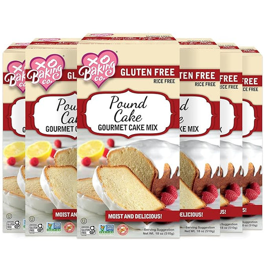 XO Baking Co. Gluten Free Pound Cake Gourmet Cake Mix; Non-GMO; Kosher; Rice Free; Soy Free; Dairy Free; Peanut Free; No Preservatives; No Artificial Flavors or Colors, 18oz (Pack of 6)