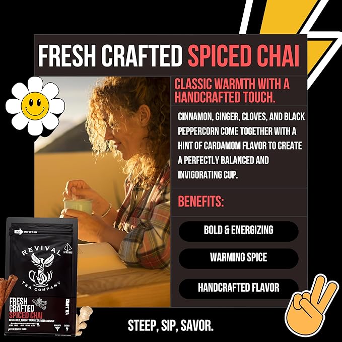 Revival Tea Company Fresh Crafted Spiced Chai Tea - Black Tea Blend with Fresh Spiced Chai Flavor - Loose Leaf 8 Ounces
