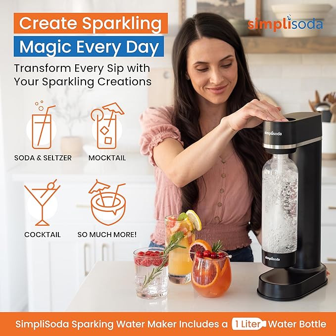 BLÜ Sparkling Water Maker, Premium Soda Streaming Machine, Carbonated Water Machine and Soda Maker - Black (No CO2 Cylinder Included)