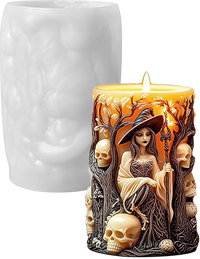 Witch Cylinder Silicone Candle Mold for Candle Making,Pillar Casting Silicone Molds for Resin Casting,Scented Candle, Soap,Silicone Molds for Home Decor,Resin Craft Gifts (B)