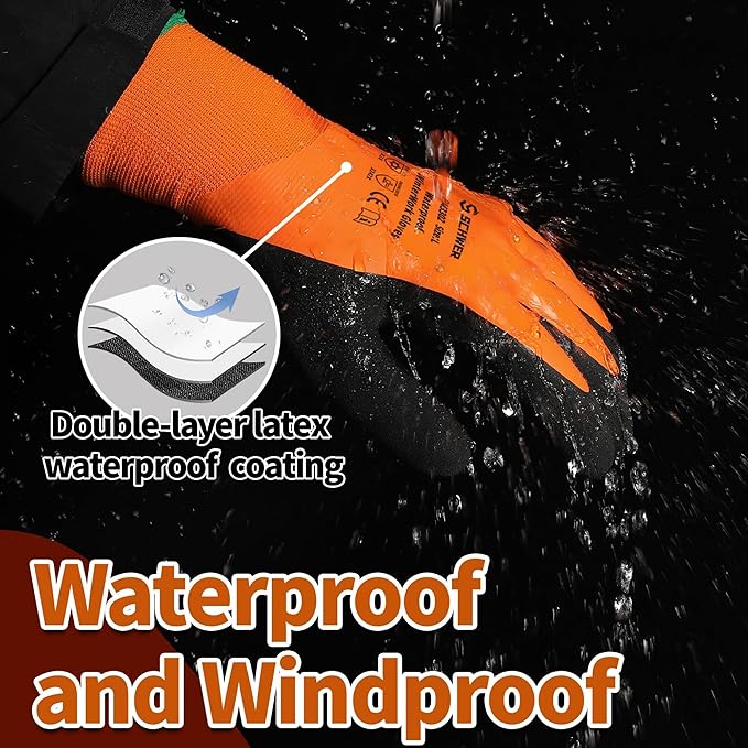Schwer FreezeGuard Waterproof Work Gloves PM3302, ANSI A2 Cut Resistant Freezer Gloves for Outdoor Cold Weather Keep Hands Warm Below Zero, Waterproof Gloves for Shoveling Snow, Ice Fishing, XL