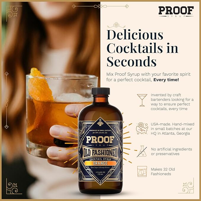 Proof Syrup - Old Fashioned Cocktail Mix - Made with Real Bitters & Cane Sugar - Orange Flavor - Fast, Easy, Delicious, Handcrafted Cocktail Syrup - 4oz
