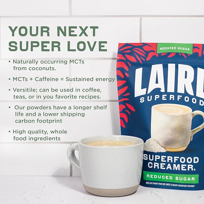 Laird Superfood Non-Dairy Reduced Sugar Superfood Coconut Powder Coffee Creamer, Keto, No Sugar Added, Gluten Free, Non-GMO, Vegan, 8 oz. Bag, Pack of 1