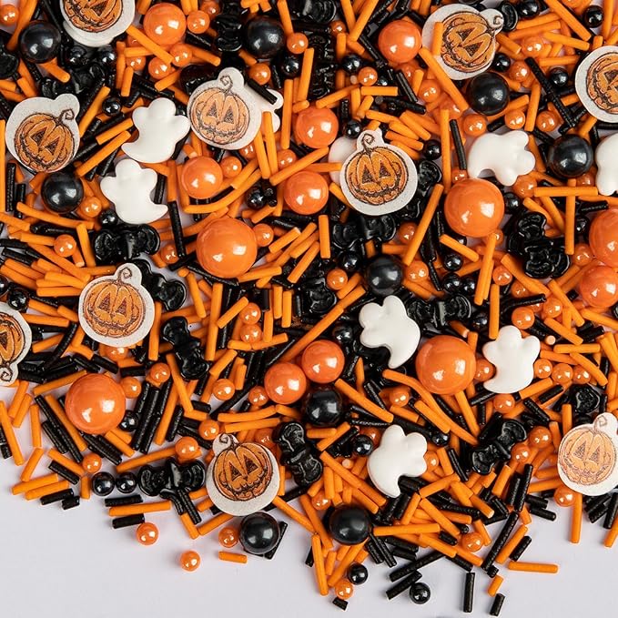 Twisweet Halloween Sprinkles, Pumpkin Sprinkles for Cake Decorating, Edible Candy Ghost Bat Sugar Sprinkle Mix, Black and Orange Baking Candy Bulk, Cupcake Topper Cookie Ice Cream Cake Decorations, Halloween Scary Theme Trick or Treat Party Supplies (1...