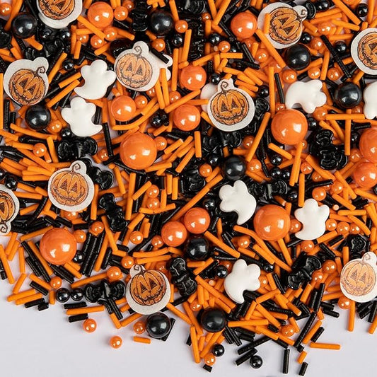 Twisweet Halloween Sprinkles, Pumpkin Sprinkles for Cake Decorating, Edible Candy Ghost Bat Sugar Sprinkle Mix, Black and Orange Baking Candy Bulk, Cupcake Topper Cookie Ice Cream Cake Decorations, Halloween Scary Theme Trick or Treat Party Supplies (1...