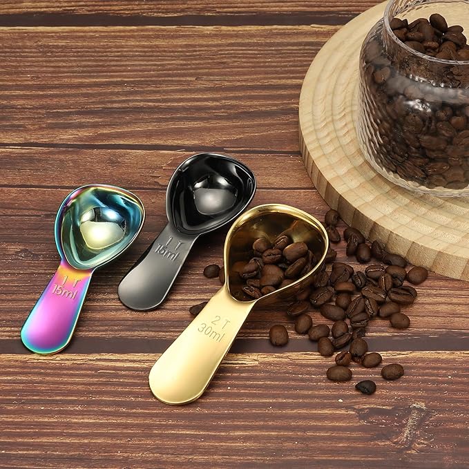 uxcell 2Pcs Stainless Steel Coffee Scoop, 30ml Short Handle Measuring Spoon for Ground Coffee Tea Sugar Kitchen Gifts, Gold