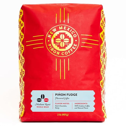 New Mexico Piñon Whole Bean Coffee Medium Roast 100% Brazilian Arabica Piñon Fudge - Naturally Chocolate Nutty & Smooth Flavored Coffee Beans - 2 Lb Bag