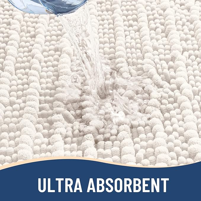 Arotive Luxury Chenille Bathroom Rug Mat, Extra Soft Thick Absorbent Shaggy Bath Rugs, Non-Slip Machine Wash Dry, Plush Bath Mats for Bathroom, Shower and Tub, 24x16, Ivory