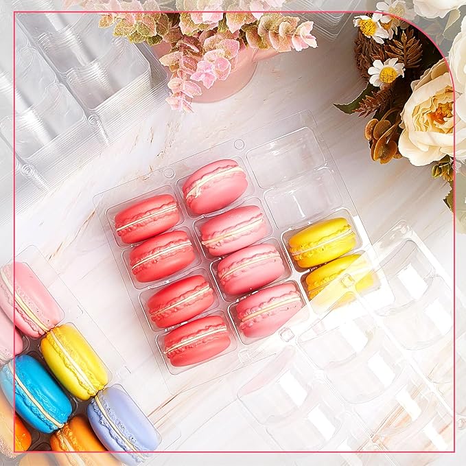 Sherr 12 Pcs Macaron Boxes Clear Plastic Macaron Storage Containers Macaroon Packaging Display Trays for Cookie, Wedding, Party Gifts