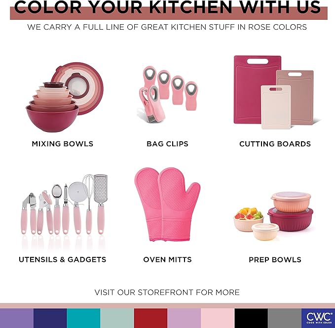 COOK WITH COLOR Prep Bowls with Lids- Wide and Deep Nesting Plastic Small Mixing Bowl Set with Lids, 12 Piece Set - Deep Bowls, Rose