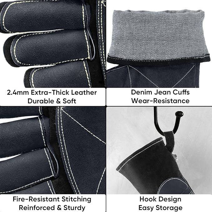 TICONN Welding Gloves, 1000°F Heat-Resistant Fireproof Leather Gloves for Welders, Stick, Forge, Mig, Tig, BBQ, Baking, Oven