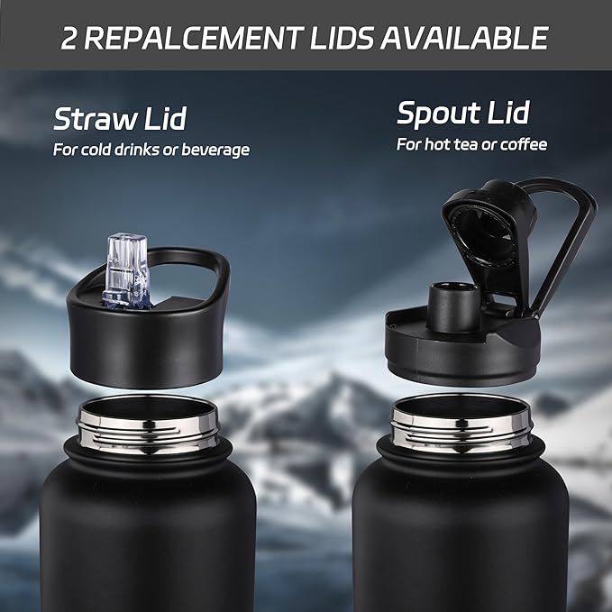 HASLE OUTFITTERS 40oz Stainless Steel Water Bottle, Vacuum Insulated Double Walled Leak Proof Sports Water Bottle with 2 Lids (Straw and Spout Lid) Thermo Mug Keep Cold and Hot(Black Gray Gradient,1)