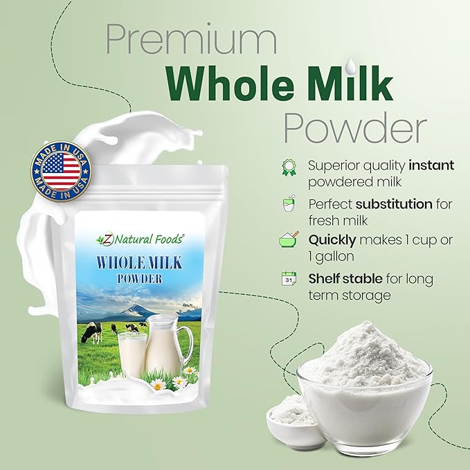 Z Natural Foods Premium Whole Milk Powder - Powdered Milk for Baking, Cooking, Drinks - Dry Milk Powder, Pasteurized, Non-GMO, Gluten-Free, Kosher-Certified, 55 lbs