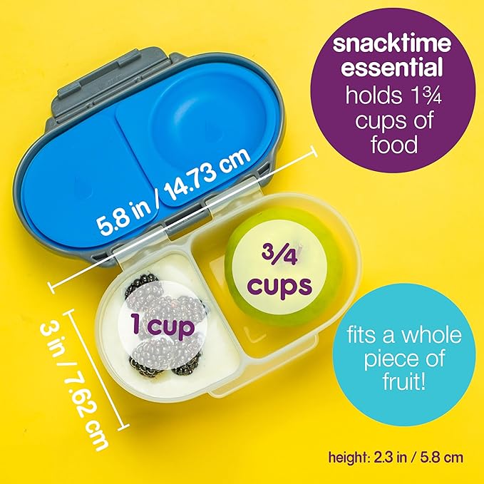 b.box Snackbox | Mini Bento Lunch Box with 2 Leakproof Compartments | Ideal for Toddlers, Kids Lunch & Snacks | Fits Whole Piece of Fruit | BPA Free - Ocean Breeze