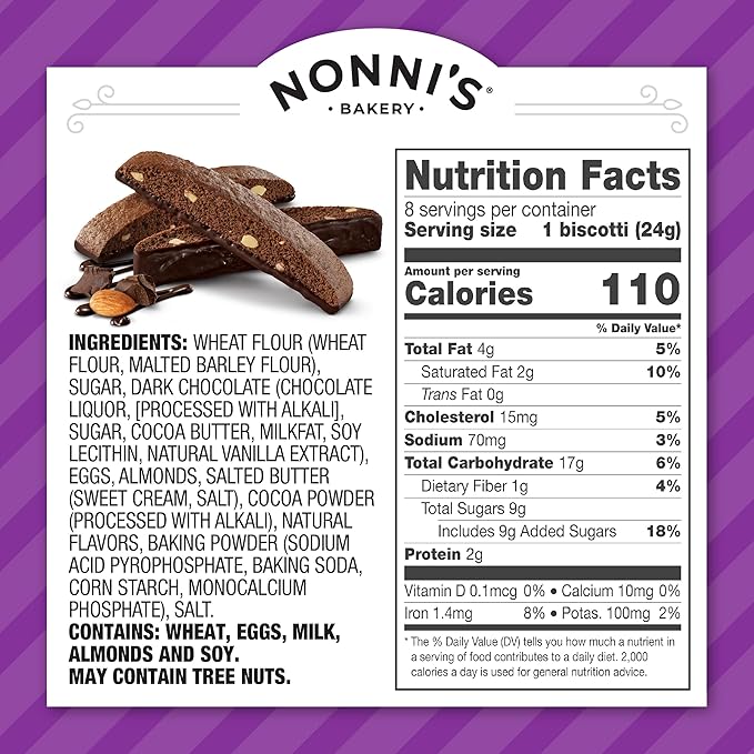 Nonni's Dark Chocolate Almond Biscotti Italian Cookies - 6 Boxes Dark Chocolate Cookies - Biscotti Individually Wrapped Cookies - Italian Biscotti Cookies w/Bittersweet Chocolate & Almonds - 6.88 oz
