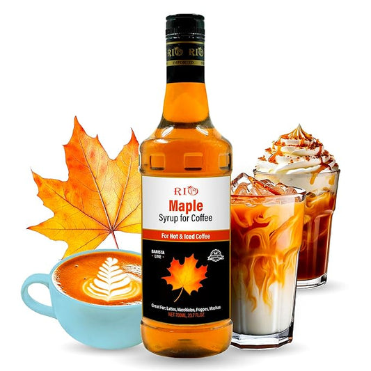 RIO Maple Flavoring Coffee Syrup – Perfect for Hot or Iced Coffee & Desserts, Classic Maple Blend Sweetened with Pure Cane Sugar, Barista-Grade Syrup for Drinks at Home & Work – 700ml