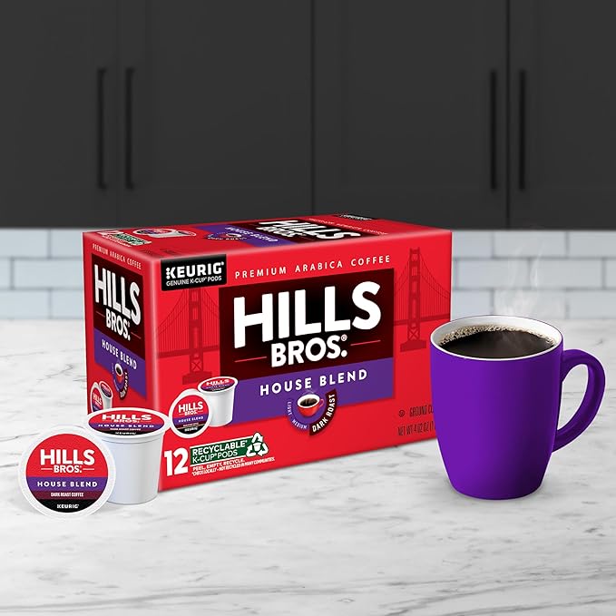 Hills Bros. House Blend Keurig K-Cup Pods for Keurig Brewers – Dark Roast Premium Arabica Blend, Kosher – 1 Pack of 12 Single Serve Pods