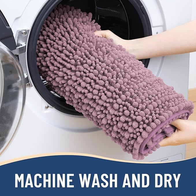 Arotive Luxury Chenille Bathroom Rug Mat, Extra Soft Thick Absorbent Shaggy Bath Rugs, Non-Slip Machine Wash Dry, Plush Bath Mats for Bathroom, Shower and Tub, 47x24, Deep Plum