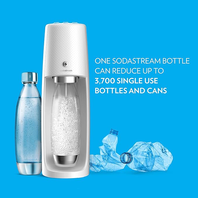 SodaStream One Touch Electric Sparkling Water Maker Bundle (White) with CO2, BPA free Bottles, and 0 Calorie Fruit Drops Flavors