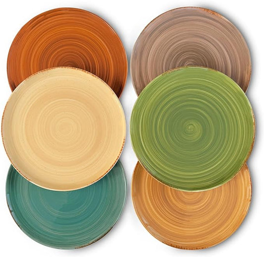 Mora Ceramic Helix Swirl Dinner Plates Set of 6, 10in Modern Spiral Porcelain Dish Dinnerware for Kitchen, Serving & Restaurants - Dishwasher, Microwave, Freezer, Oven Safe Dishware - Earth Colors