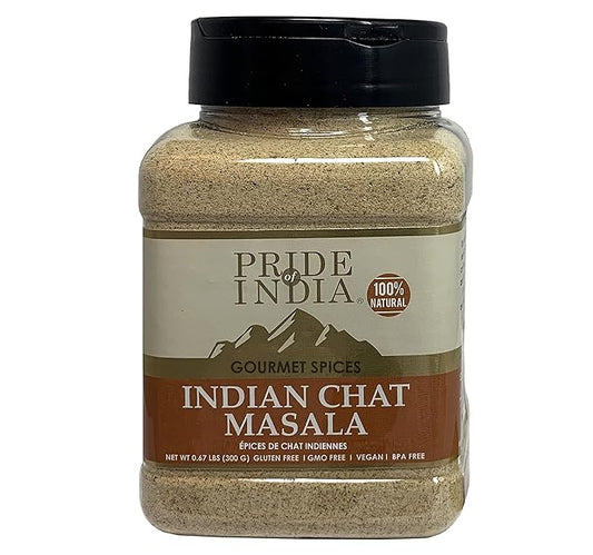 Pride of India – Indian Chat Masala Seasoning Spice – Ideal for Savory Dishes – Perfect Seasoning for Drinks/Salads/Fruits – Preservatives Free – Easy to Store – 8oz. Medium Dual Sifter Jar