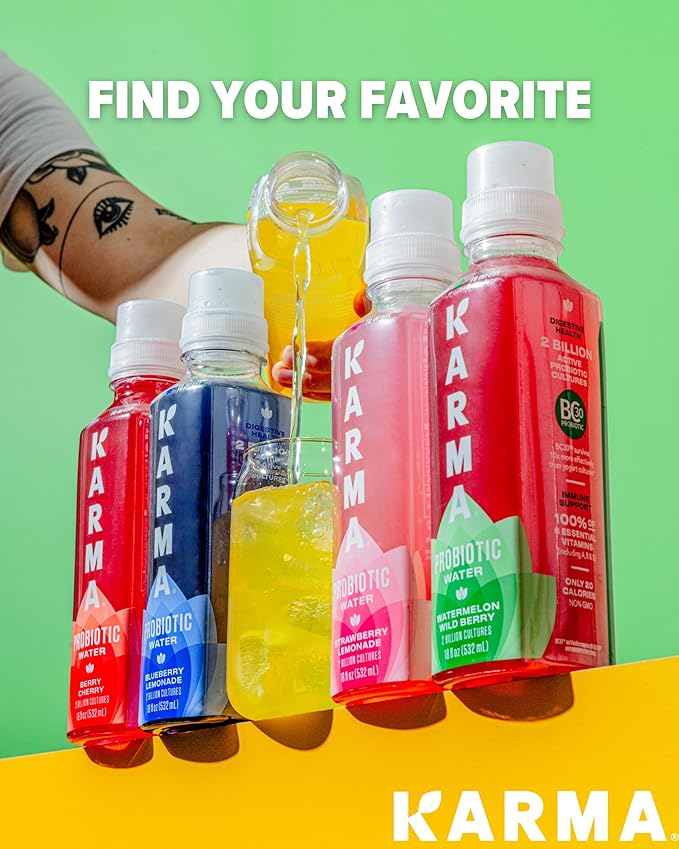 Karma Probiotic Water - 12 Pack, Strawberry Lemonade Drink - Immune & Gut Health Support