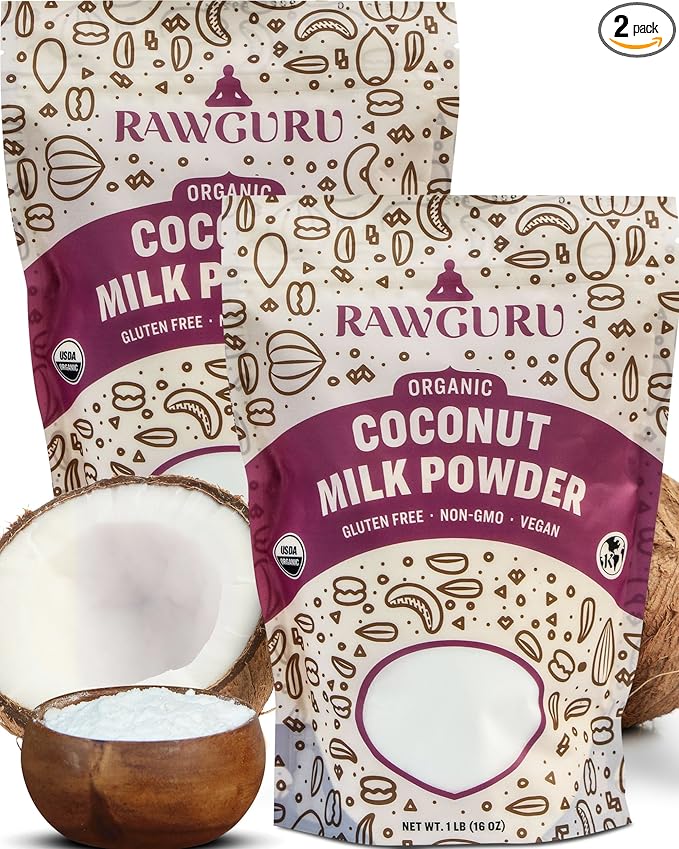 RawGuru Organic Coconut Milk Powder - Vegan & Nutrient-Dense Powder with Iron & Potassium - Rich & Creamy Organic Milk for Drinking or Baking - 16 oz, Pack of 2