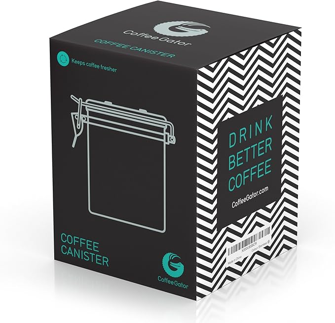 Coffee Gator Coffee Canister Airtight, 16oz Stainless Steel and 4oz Borosilicate Glass Travel Kitchen Food Storage Container with Date Tracker, Scoop for Beans, Ground, Sugar, Tea, Cookies Jars
