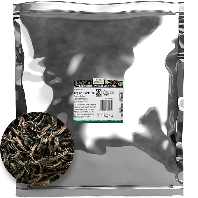 Frontier Co-op Organic Ceylon Black Tea, 1-Pound Bulk, High-Grown Orange Pekoe, Medium-Strong Tea Body, Kosher, Fair Trade