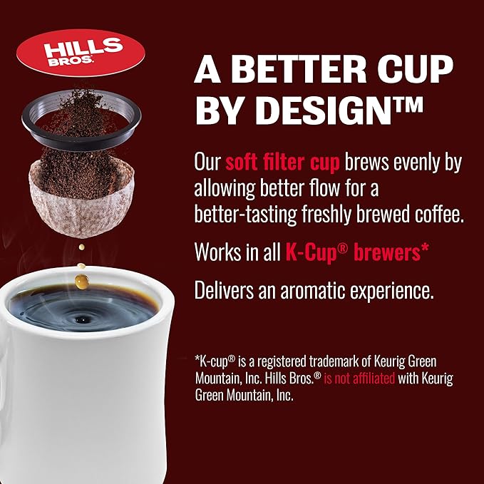 Hills Bros Single Serve Coffee Pods,Gourmet, Medium Roast, 12 Count-Keurig Compatible, Roasted Arabica Coffee, Smooth, Balanced Coffee, Subtle Chocolate Flavor