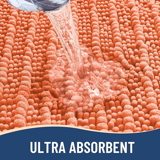Arotive Luxury Chenille Bathroom Rug Mat, Extra Soft Thick Absorbent Shaggy Bath Rugs, Non-Slip Machine Wash Dry, Plush Bath Mats for Bathroom, Shower and Tub, 60x24, Coral