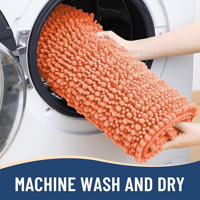 Arotive Luxury Chenille Bathroom Rug Mat, Extra Soft Thick Absorbent Shaggy Bath Rugs, Non-Slip Machine Wash Dry, Plush Bath Mats for Bathroom, Shower and Tub, 36x24, Coral
