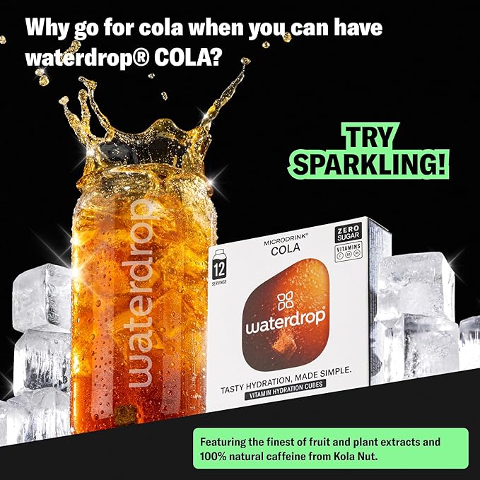 Waterdrop Hydration Cubes With Vitamin C, B Vitamins & Electrolytes, Cola Flavor Electrolyte Variety Pack, Flavored Water Enhancer Cubes for Still & Sparkling Water, Low Calorie, Sugar Free, 36 Count
