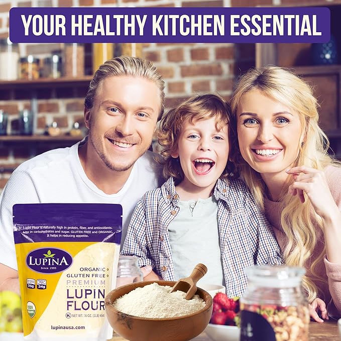 Lupina Organic Gluten-Free Lupin Flour –16 oz- High-Protein, High-Fiber, Low-Carb Plant-Based Flour – Non-GMO Vegan Superfood for Baking, Smoothies & Healthy Cooking