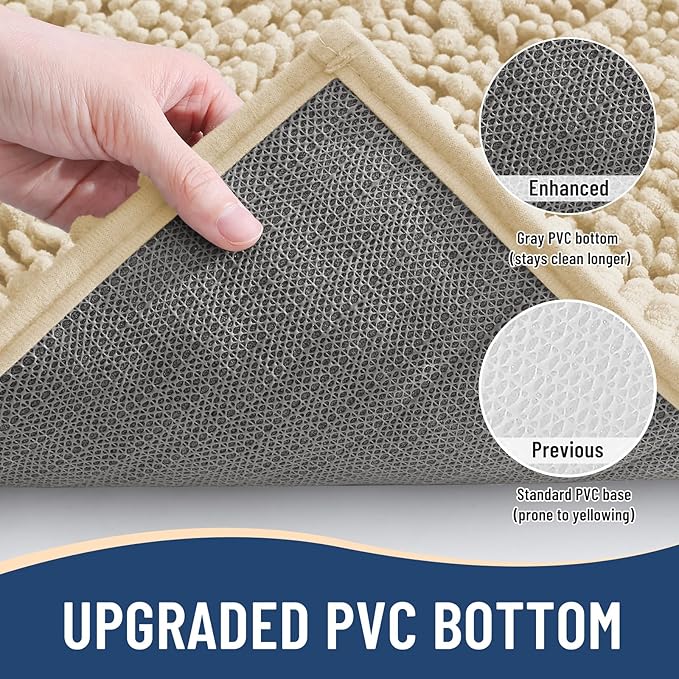 Arotive Luxury Chenille Bathroom Rug Mat, Extra Soft Thick Absorbent Shaggy Bath Rugs, Non-Slip Machine Wash Dry, Plush Bath Mats for Bathroom, Shower and Tub, 24x16, Cream Beige