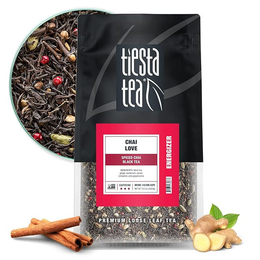 Tiesta Tea - Chai Love, Loose Leaf, Spiced Chai Black Tea, Premium High Caffeinated Blend, Make Hot or Iced & Brews Up to 200 Cups, 16 Ounce Resealable Bulk Pouch
