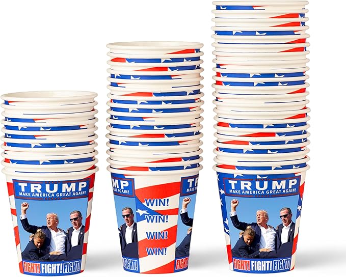 Smygoods Trump Design Disposable Paper Coffee Cups (10 OZ, 100 Count) For Hot Beverages, Tea, Espresso, Cocoa - To Go Drink Containers, Café & Office