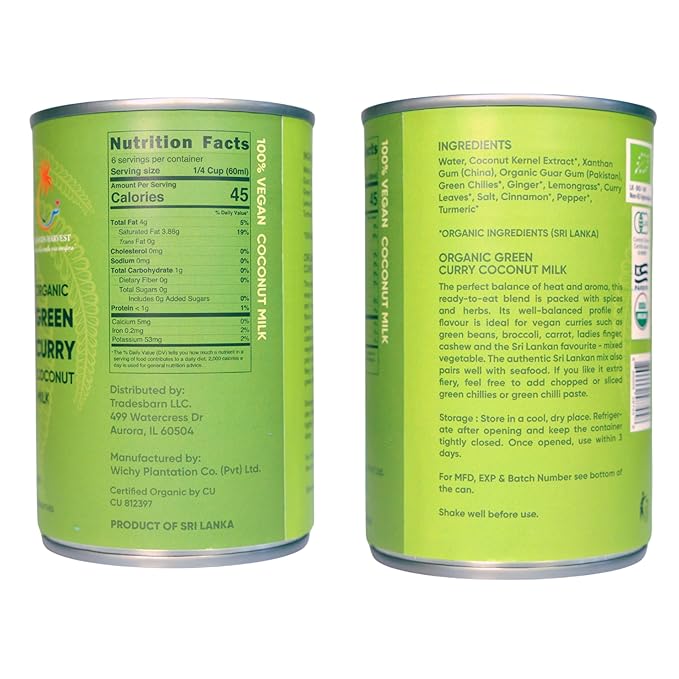 Islands Harvest Organic Green Curry Coconut Milk Pack of 3 - Vegan, Kosher, Halal, Non-GMO, USDA Organic GREEN CURRY - Pure No Added Artificial Flavors, Colors & Preservatives for Curries, Such As Green Beans, Broccoli, Carrot