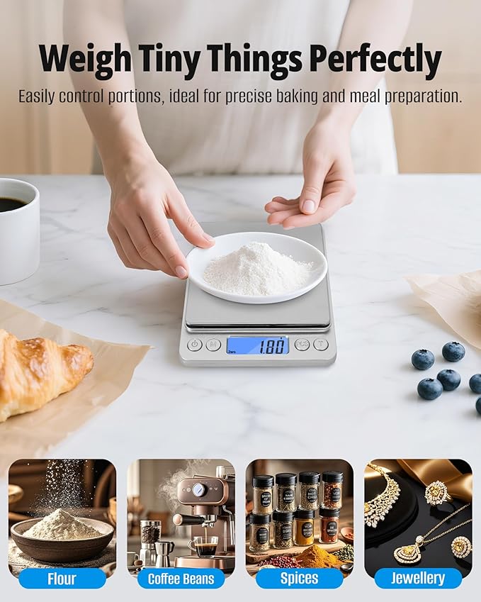 NEXT-SHINE Gram Scale, Digital Pocket Scale Portable Mini Size 500g x 0.01g with Back-Lit LCD Display Stainless Steel Platform Grams Ounces for Coffee Brewing Jewelry Cooking Baking